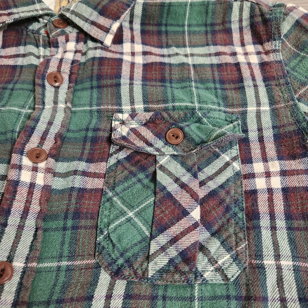 True Religion Green Shirt Size M Plaid Thermal Lined Workwear Flap Pockets Thick